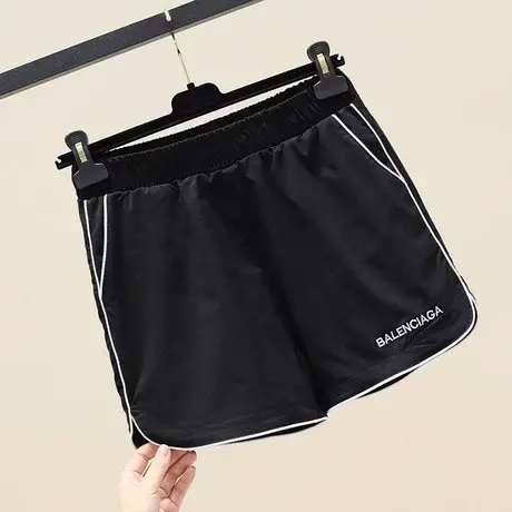 黑色运动短裤女夏季宽松高腰2023新款冰丝百搭休闲字母热裤外穿潮图片