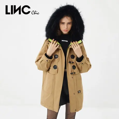 LINC金羽杰羽绒服女2023新款反季大毛领女款派克服中长款断码清仓商品大图