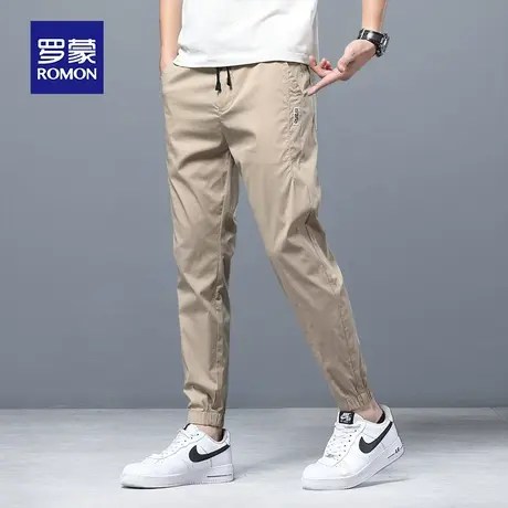 罗蒙夏季休闲裤男士冰丝棉修身潮流束脚裤中青年薄款工装长裤子男商品大图