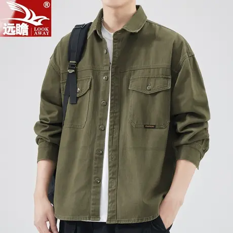 春秋季男装2023新款夹克外套男士工装衬衫领潮牌宽松休闲上衣男款商品大图