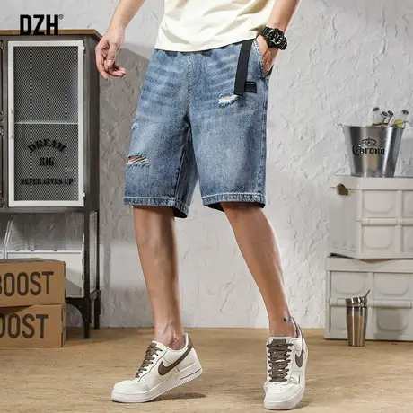 男生破洞牛仔短裤男夏季薄款宽松五分裤ins潮牌高街百搭休闲中裤商品大图