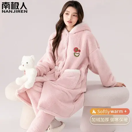 睡衣女款冬季珊瑚绒加绒加厚晨袍温柔家居服睡袍女秋冬款2023新款图片