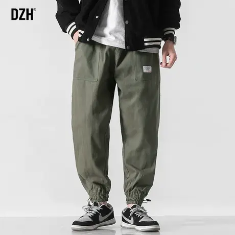 男士军绿色束脚裤子男美式高街秋季痞帅工装裤男裤2023新款老爹裤图片