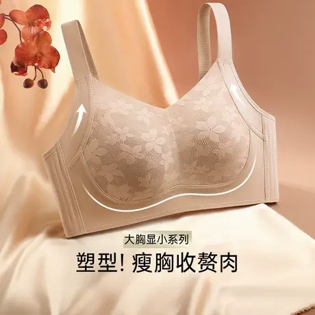 润微提拉内衣女大胸显小聚拢防下垂收副乳大码调整无痕无钢圈文胸商品大图