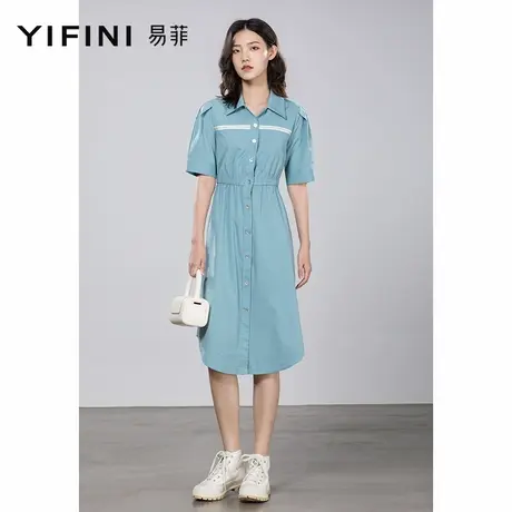 Yifini/易菲优雅气质法式衬衫裙女夏新款短袖显瘦收腰连衣裙图片
