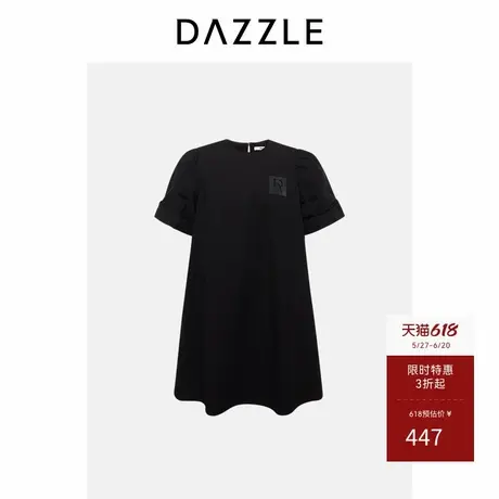 DAZZLE地素奥莱短袖连衣裙春夏季黑色法式简约A字短裙女图片