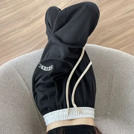 美式拼接撞色垂感休闲直筒卫裤男女宽松嘻哈街舞长裤子高腰运动裤商品大图