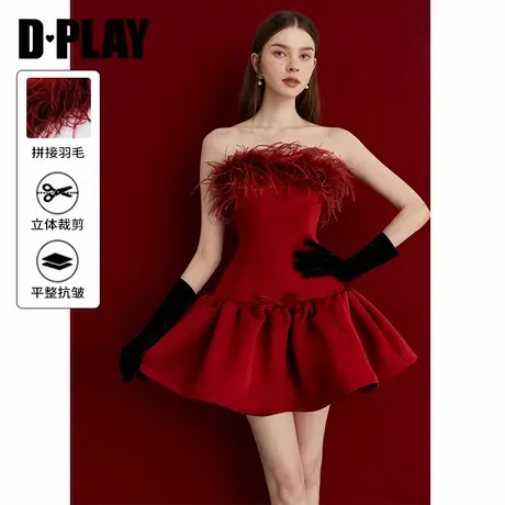 DPLAY【黑标】2025年春季新款法式红色连衣裙女短款敬酒服晚礼服图片