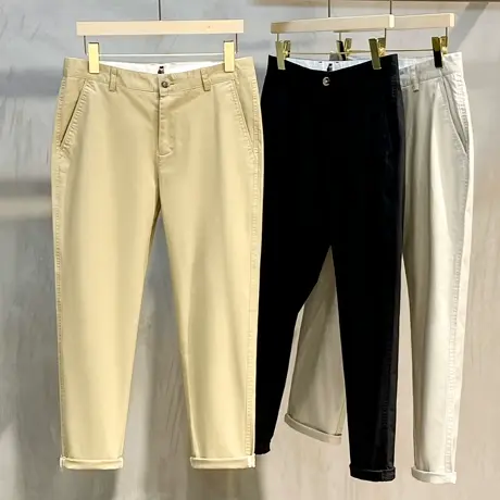 春秋季纯色休闲裤男直筒宽松韩版潮流夏季长裤男士西裤九分裤子薄商品大图