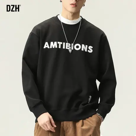 男士美式oversize黑色圆领卫衣男潮ins春秋潮牌男装衣服秋季上衣图片