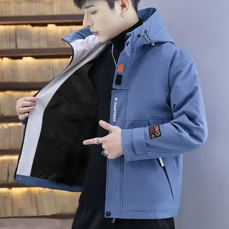 男士韩版潮流百搭外套2023春秋季新款连帽夹克休闲工装棒球服上衣商品大图