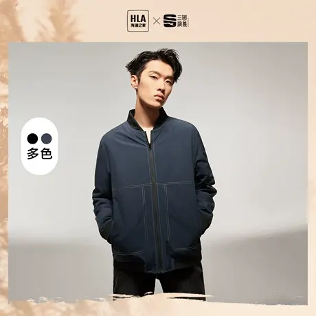 【棒球领】HLA/海澜之家三国系列夹克秋季工装休闲明线黑外套男图片