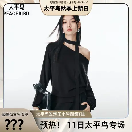 【加购！11号太平鸟专场】太平鸟斜肩温柔套头针织衫可拆卸飘带气图片