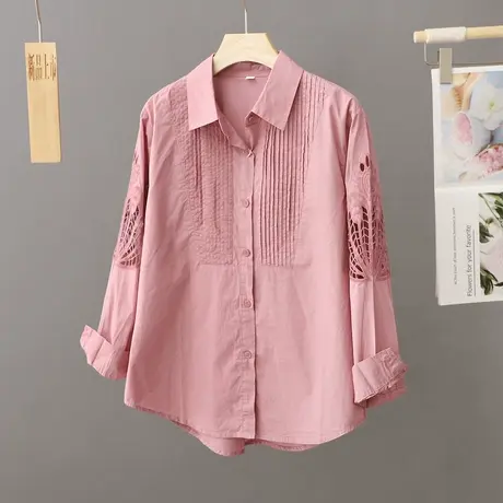 韩版洋气镂空纯色衬衫女长袖秋季2023新款设计感小众上衣法式衬衣图片