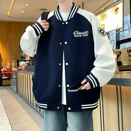 秋季新款棒球服男士外套休闲潮牌拼接撞色刺绣青少年夹克学生上衣图片
