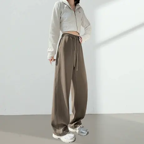 休闲莫棉香蕉阔腿裤女2025春秋新款高腰宽松直筒卫裤抽绳弯刀裤子图片