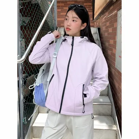 KV真维斯连帽夹克2025新款女秋季紫色时尚三防软壳外套露营衣服女商品大图