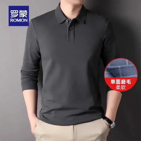【纯棉】罗蒙男士时尚休闲长袖POLO衫2023秋季新款纯色翻领T恤衫图片