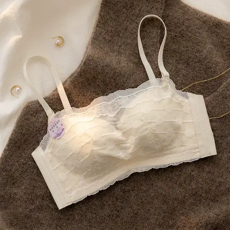 防走光抹胸内衣女纯欲蕾丝无钢圈胸罩小胸聚拢上托收副乳少女文胸图片