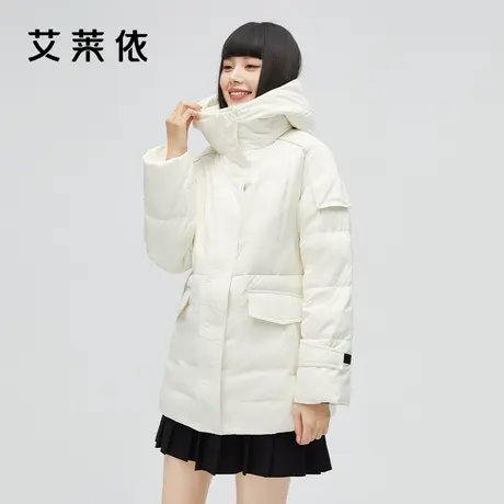 艾莱依商场同款新款羽绒服女冬季连帽时尚印花鸭绒保暖长款外套图片