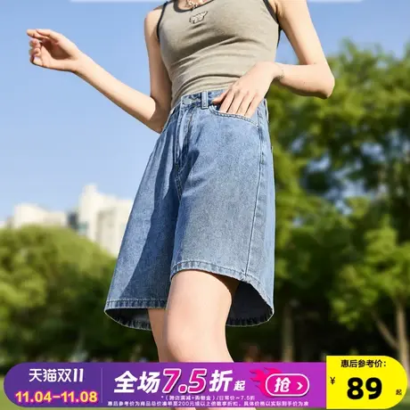 唐狮23夏季新款牛仔短裤女宽松显瘦高腰阔腿潮流百搭时尚中裤女图片