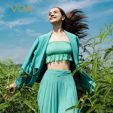 VOA60姆米重磅长空真丝翻领长袖拼接乔其丝绸宽松桑蚕丝西服外套图片