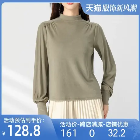 羊毛打底衫2023秋冬新款定染质感百搭纯色泡泡袖内搭修身显瘦上衣图片