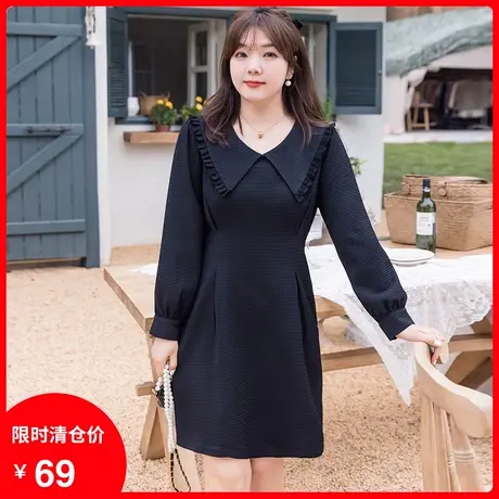 【清仓】女装小黑裙2024年秋季新款小方格简约法式显瘦胖mm连衣裙图片