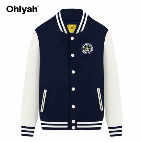 Ohlyah品牌韩版休闲外套情侣女装棒球服开衫纽扣上衣学生纯棉大码商品大图