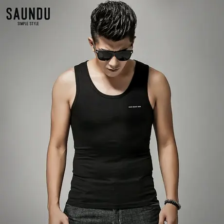 莫代尔背心男潮夏季修身型跨栏健身运动紧身纯色黑色简约弹力汗衫图片