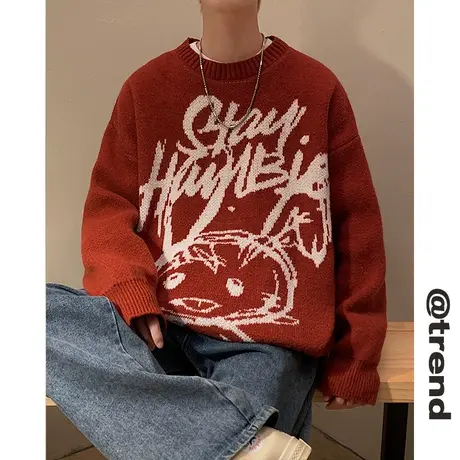 毛衣男宽松慵懒风秋冬季内搭打底上衣港风兔子卡通百搭休闲针织衫商品大图