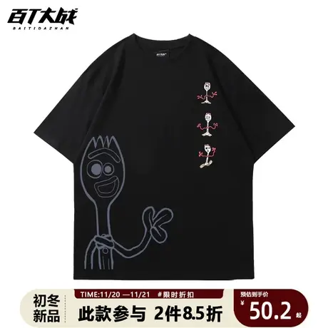 玩具总动员联名系列纯棉短袖T恤男女2023新款夏季圆领情侣上衣商品大图