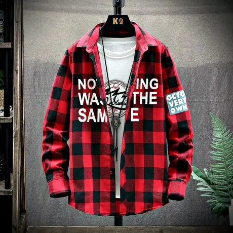 男大童格子衬衫10-15岁男孩春秋装外套12青少年初中学生衬衣13潮商品大图