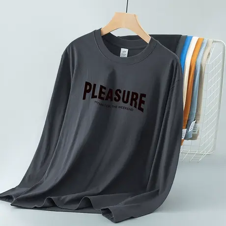 重磅纯棉t恤男士长袖印花上衣服宽松潮流体恤全棉内搭打底衫秋衣商品大图