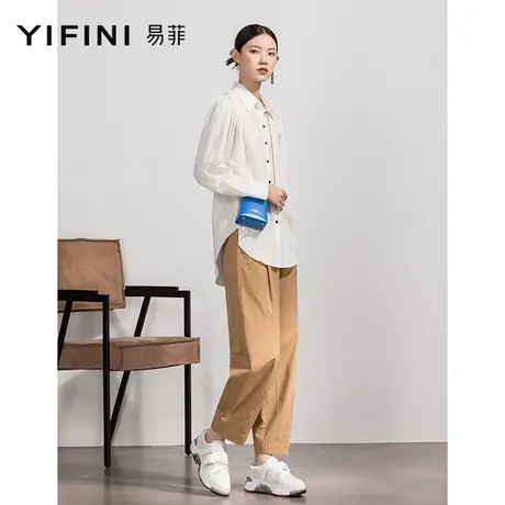 Yifini/易菲纯棉茧型休闲裤女春秋新款宽松挺括通勤九分裤商品大图
