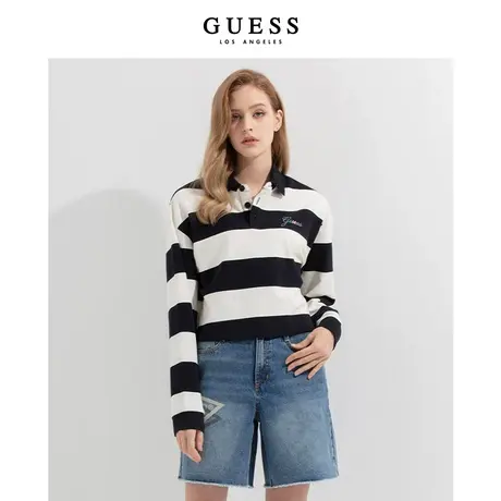 【38上新季】GUESSoversize条纹通勤休闲复古蝙蝠袖卫衣图片