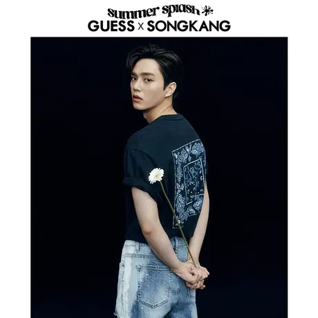【38上新季】【 明星同款】GUESS夏男士时尚印花圆领短袖T恤商品大图