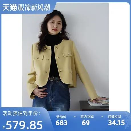 嘉茱莉2023秋冬新款小香风外套女小个子短款双面呢大衣羊毛外套商品大图