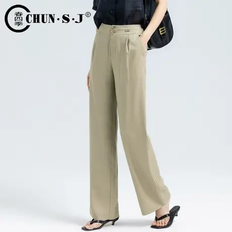 卡其色裤子天丝阔腿裤女夏季薄款2023新款冰丝女裤高腰垂感直筒裤商品大图