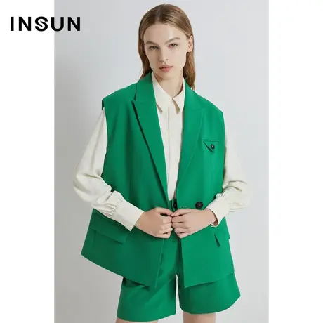 INSUN恩裳奥莱2023春季中性风宽肩抗皱西装马甲图片
