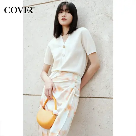 COVER夏季格纹提花棉质针织衫图片