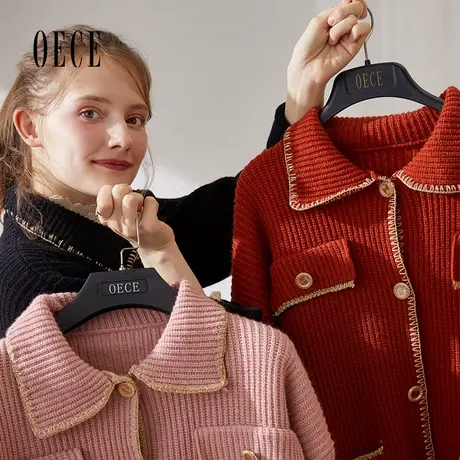 Oece2022秋冬新款女装 小香风复古毛针织衫上衣外穿开衫毛衣外套图片