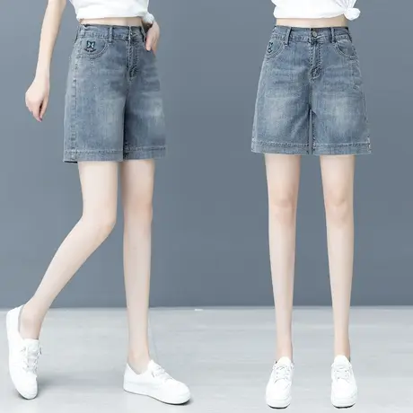 牛仔短裤女宽松夏季2025年新款高腰显瘦弹力A字热裤阔腿五分裤子商品大图