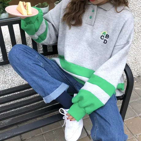 vintage卫衣女秋冬设计感小众宽松韩版bf慵懒风加绒加厚外套潮ins图片