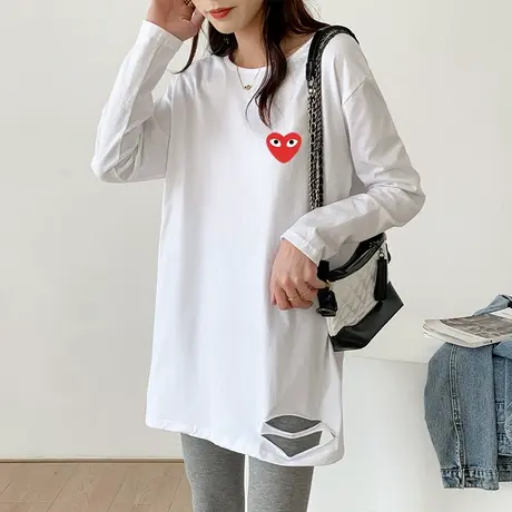 2022新款纯棉圆领内搭长袖T恤女韩版宽松大码时尚百搭中长款上衣图片