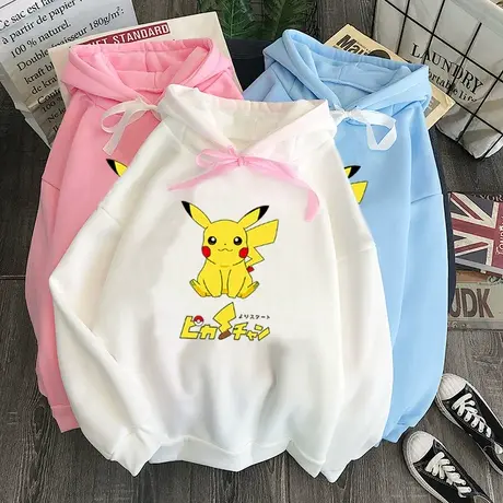 皮卡丘卫衣女联名款卫衣2024新款女加绒慵懒风秋冬上衣宽松外套商品大图