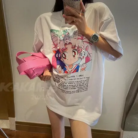 2022韩国东大门春夏新款休闲百搭韩版卡通印花圆领短袖T恤女商品大图