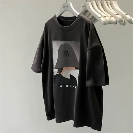 美式复古古着感短袖T恤女2024年夏季新款宽松百搭ins风半袖上衣潮商品大图