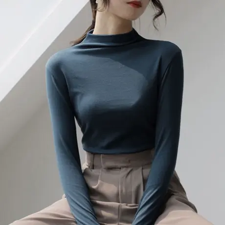 大码胖mm德绒保暖打底衫修身显瘦长袖t恤ins潮秋冬半高领内搭上衣图片