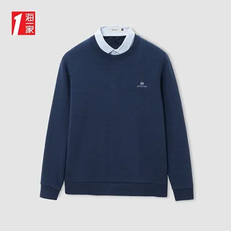 海一家时尚字母小绣花保暖衣2023冬季新款加绒男士双领针织衫商品大图